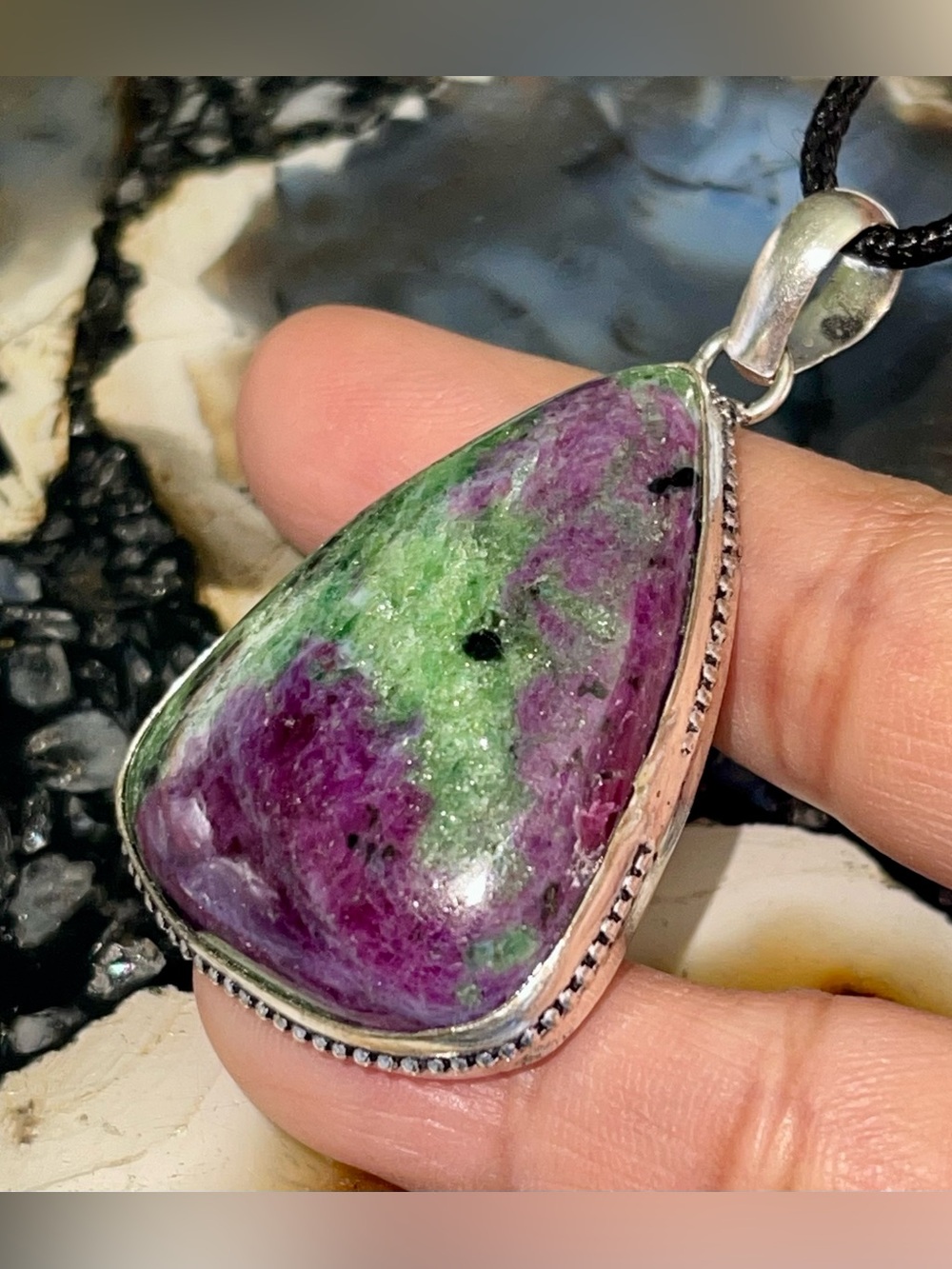 Anyolite Ruby Red Zoisite Pendant 2”